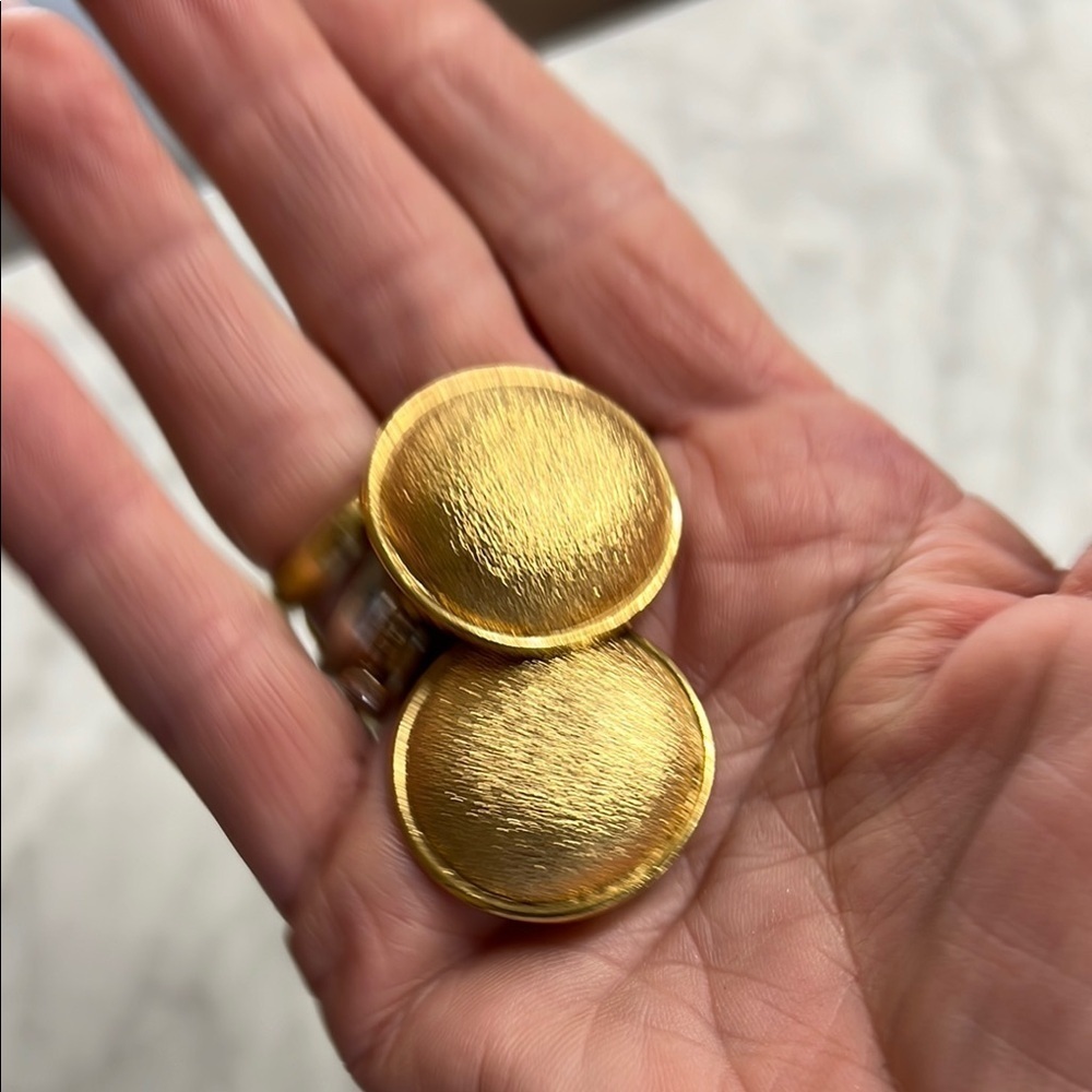 Vintage St. John Gold Tone Brushed Round Clip On Earrings